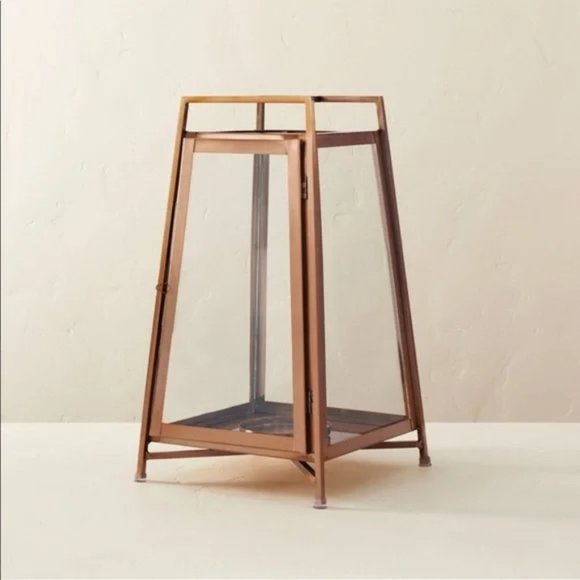 Hearth & Hand Other - Hearth & Hand - Raised Metal & Glass Pillar Candle Lantern Copper NEW